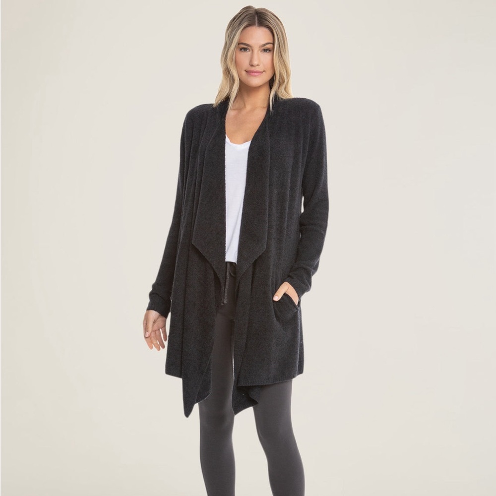 Barefoot Dreams CozyChic Lite Island Wrap Draped Cardigan in Black